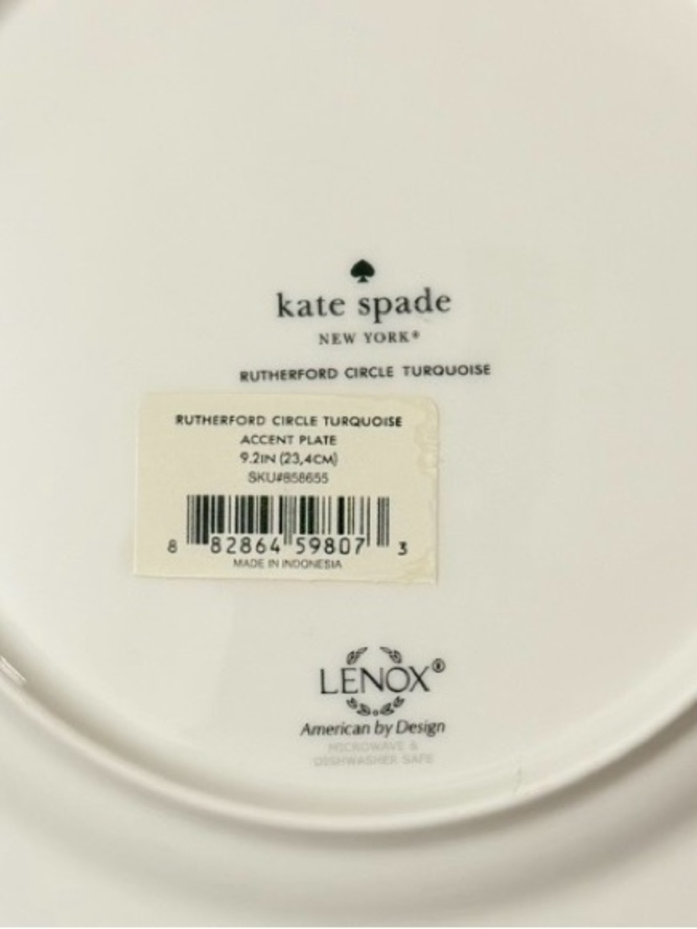 NWT Kate Spade New York LENOX Rutherford Circle Turquoise Accent Plate, 9.2” - Picture 2 of 4